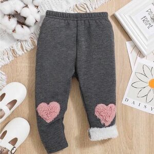 Kids Gray fleece Leggings with Pink Heart Patches size 2T